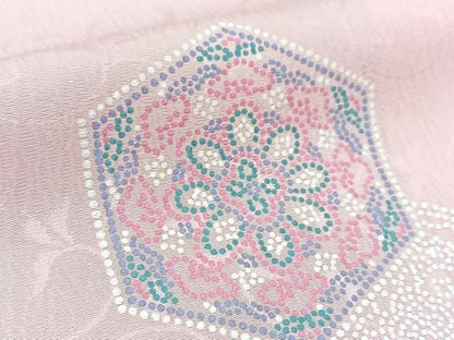 平和屋着物▽訪問着 単衣 ふくれ織 亀甲花文 正絹 逸品 BAAT9037yc