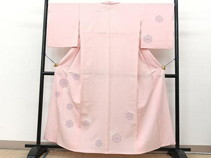 平和屋着物▽訪問着 単衣 ふくれ織 亀甲花文 正絹 逸品 BAAT9037yc