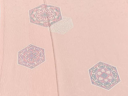 平和屋着物▽訪問着 単衣 ふくれ織 亀甲花文 正絹 逸品 BAAT9037yc