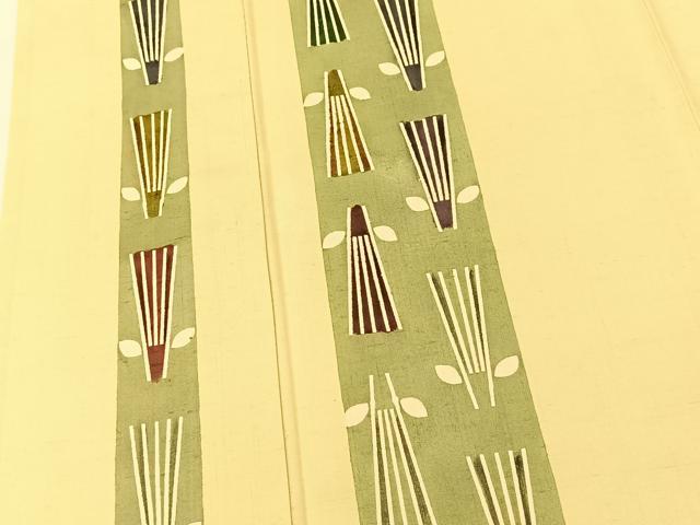 平和屋着物▽訪問着 単衣 作家物 紬地 葉扇文 正絹 逸品 BAAT9039yc