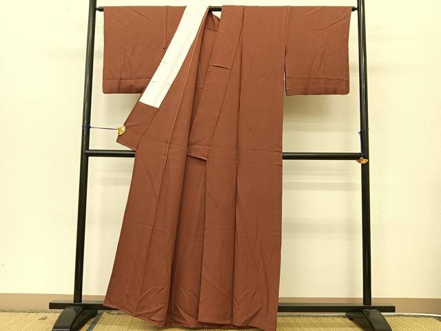 平和屋着物▽上質な色無地　単衣　草花地紋　茶色　正絹　逸品　BAAT9050yc