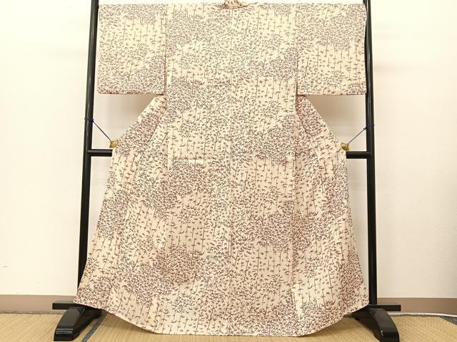 平和屋着物▽小紋 単衣 笹竹文 洗える着物 BAAT9051yc