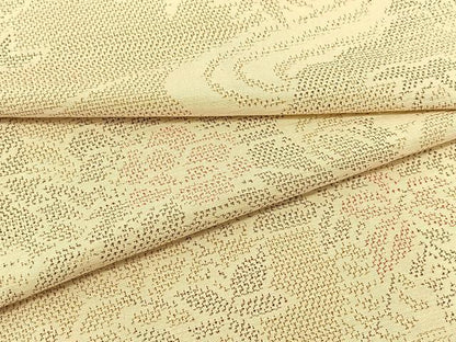平和屋着物▽上質な紬　単衣　流水風景花文　正絹　逸品　BAAT9052yc