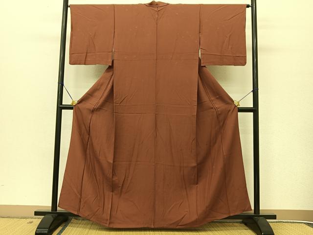 平和屋着物▽上質な色無地　単衣　草花地紋　茶色　正絹　逸品　BAAT9050yc