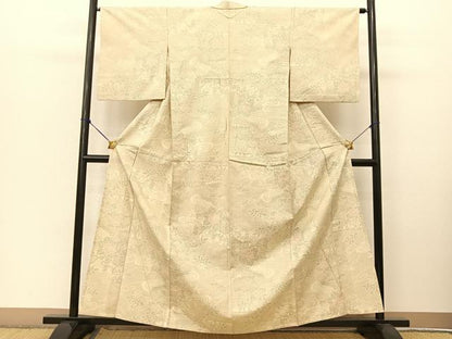 平和屋着物▽上質な紬　単衣　流水風景花文　正絹　逸品　BAAT9052yc