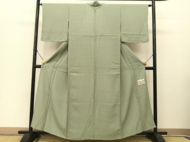 平和屋着物▽本加賀友禅作家 押田正義監修 色無地 単衣 堅牢染 錆青磁色 証紙付き 正絹 逸品 BAAT9053yc