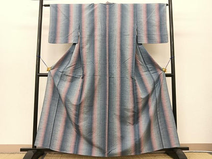 平和屋着物▽珈琲染紬 単衣 霞文 正絹 逸品 BAAT9057yc