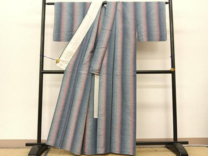 平和屋着物▽珈琲染紬 単衣 霞文 正絹 逸品 BAAT9057yc