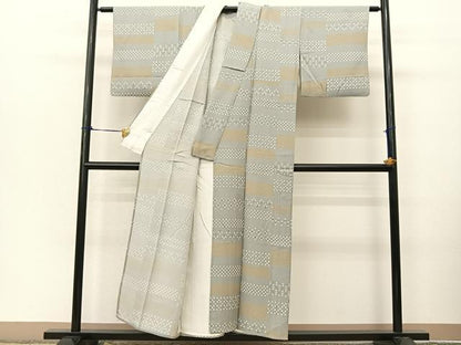 平和屋着物▽上質な小紋　単衣　横段文　正絹　逸品　BAAT9067yc