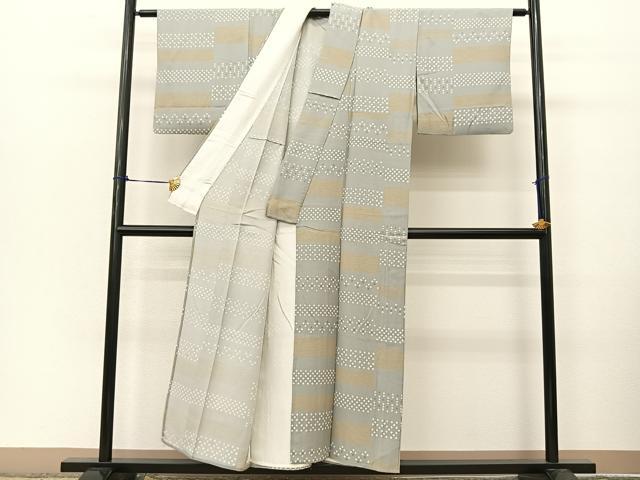 平和屋着物▽上質な小紋　単衣　横段文　正絹　逸品　BAAT9067yc