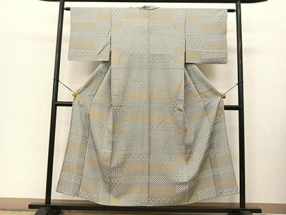 平和屋着物▽上質な小紋　単衣　横段文　正絹　逸品　BAAT9067yc