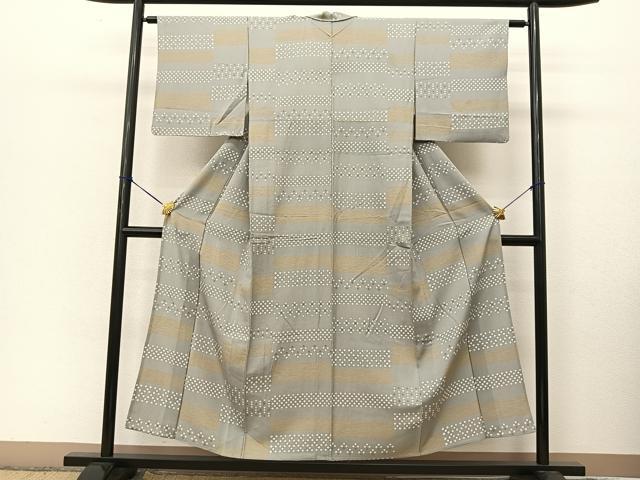 平和屋着物▽上質な小紋　単衣　横段文　正絹　逸品　BAAT9067yc