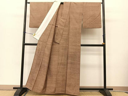 平和屋着物▽上質な紬 単衣 色無地 銀煤竹色 正絹 逸品 BAAT9080yc