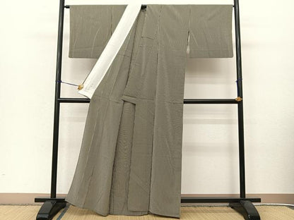 平和屋着物▽上質な小紋 単衣 縞 黒地 正絹 逸品 BAAT9071yc