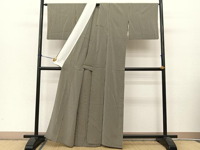 平和屋着物▽上質な小紋 単衣 縞 黒地 正絹 逸品 BAAT9071yc