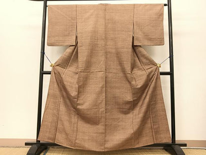 平和屋着物▽上質な紬 単衣 色無地 銀煤竹色 正絹 逸品 BAAT9080yc