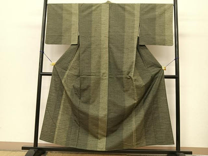 平和屋着物▽上質な紬 単衣 横段文 やまと誂製 正絹 逸品 未使用 BAAT9072yc
