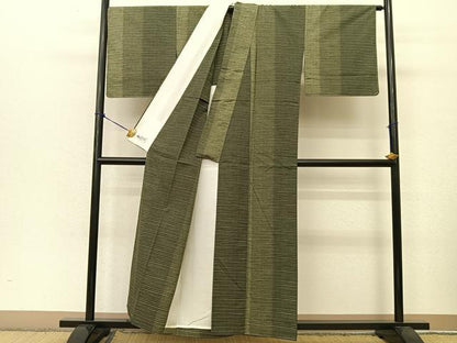 平和屋着物▽上質な紬 単衣 横段文 やまと誂製 正絹 逸品 未使用 BAAT9072yc