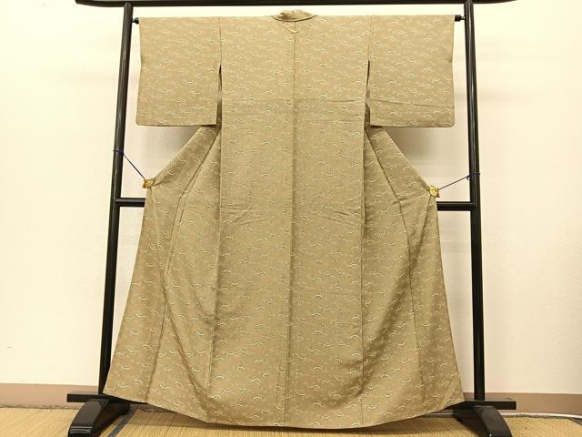 平和屋着物▽上質な小紋 単衣 源氏車青海波花文 正絹 逸品 BAAT9081yc