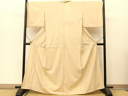 平和屋着物▽上質な紬 単衣 縞 正絹 逸品 BAAT9089yc