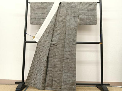 平和屋着物▽上質な紬 単衣 横段文 正絹 逸品 BAAT9085yc