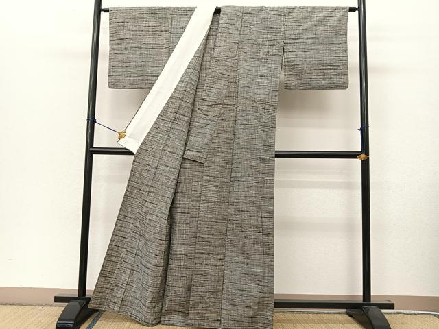 平和屋着物▽上質な紬 単衣 横段文 正絹 逸品 BAAT9085yc