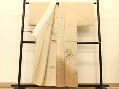平和屋着物▽訪問着 単衣 竹屋町刺繍 花蝶文 暈し染め 金彩 正絹 逸品 BAAT9084yc
