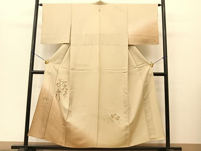 平和屋着物▽訪問着 単衣 竹屋町刺繍 花蝶文 暈し染め 金彩 正絹 逸品 BAAT9084yc