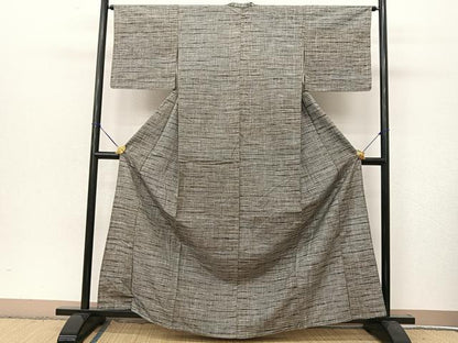平和屋着物▽上質な紬 単衣 横段文 正絹 逸品 BAAT9085yc