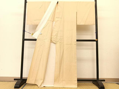 平和屋着物▽上質な紬 単衣 縞 正絹 逸品 BAAT9089yc