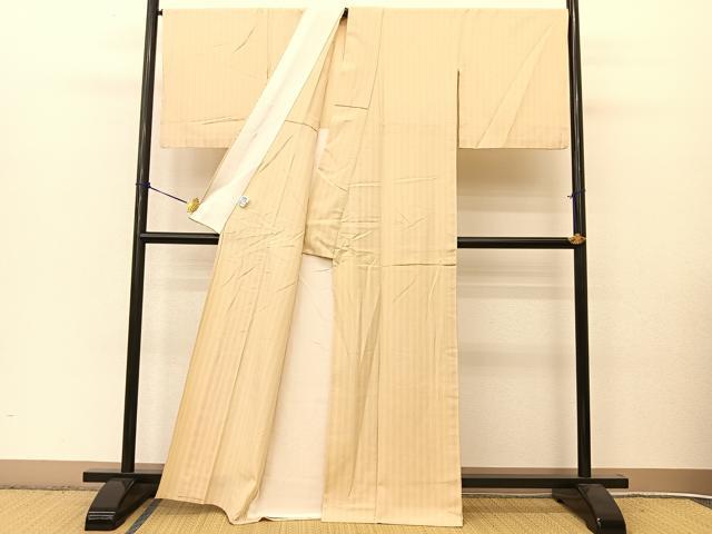 平和屋着物▽上質な紬 単衣 縞 正絹 逸品 BAAT9089yc