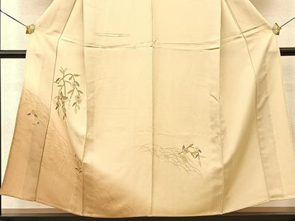平和屋着物▽訪問着 単衣 竹屋町刺繍 花蝶文 暈し染め 金彩 正絹 逸品 BAAT9084yc