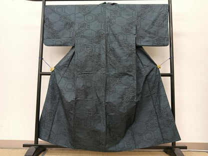平和屋着物▽本場大島紬 単衣 7マルキ 亀甲花文 正絹 逸品 BAAT9101yc