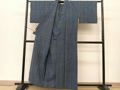 平和屋着物▽上質な紬 単衣 縞 正絹 逸品 BAAT9095yc