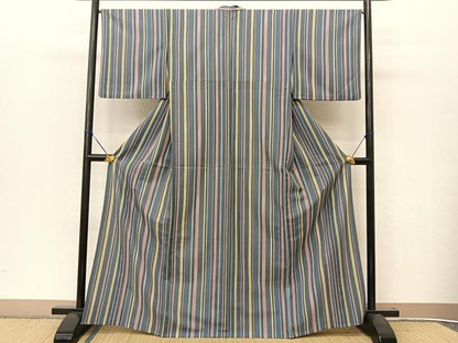 平和屋着物▽小紋 単衣 縞 やまと誂製 洗える着物 BAAT9100yc