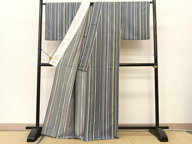 平和屋着物▽小紋 単衣 縞 やまと誂製 洗える着物 BAAT9100yc