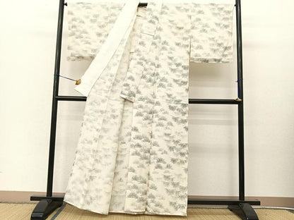 平和屋着物▽上質な小紋 単衣 若松葉 正絹 逸品 BAAT9098yc