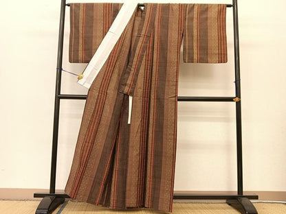 平和屋着物▽染司よしおか 吉岡常雄 紬 単衣 間道 証紙付き 正絹 逸品 BAAT9093yc