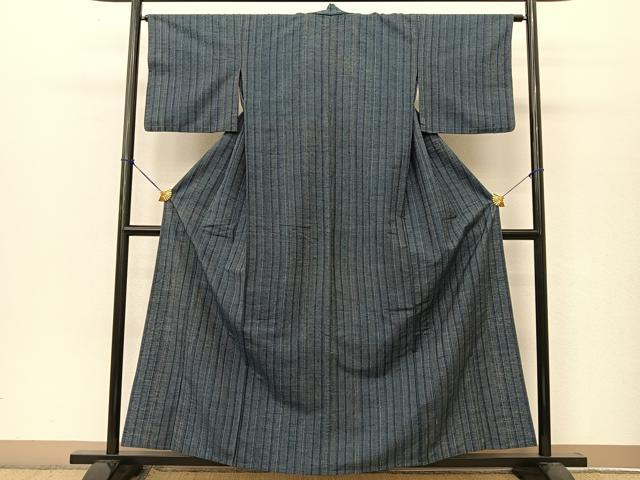 平和屋着物▽上質な紬 単衣 縞 正絹 逸品 BAAT9095yc