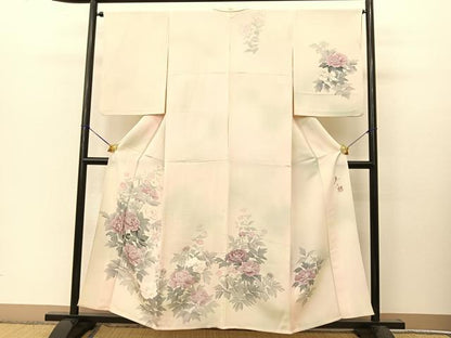 平和屋着物▽巨匠 前田華清 手描き 訪問着 単衣 手描き 草花文 暈し染め 正絹 逸品 BAAT9112yc