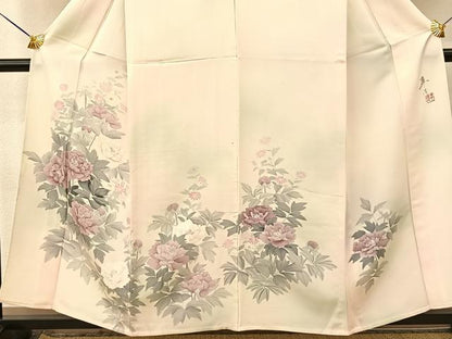 平和屋着物▽巨匠 前田華清 手描き 訪問着 単衣 手描き 草花文 暈し染め 正絹 逸品 BAAT9112yc