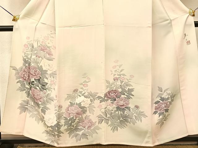 平和屋着物▽巨匠 前田華清 手描き 訪問着 単衣 手描き 草花文 暈し染め 正絹 逸品 BAAT9112yc
