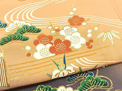 平和屋着物▽訪問着　単衣　御所解松竹梅風景文　金彩　洗える着物　BAAT9117yc