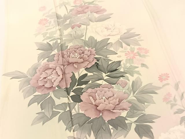 平和屋着物▽巨匠 前田華清 手描き 訪問着 単衣 手描き 草花文 暈し染め 正絹 逸品 BAAT9112yc