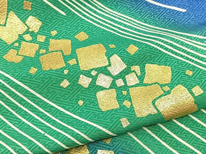 平和屋着物▽訪問着 単衣 箔散らし文様 金彩 洗える着物 BAAT9119yc