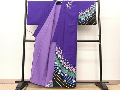 平和屋着物▽訪問着　単衣　桜散らし　金彩　洗える着物　BAAT9123yc