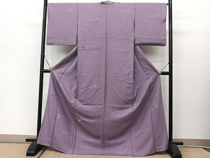 平和屋着物▽上質な小紋 単衣 寿光織 下り藤 銀糸 ロング丈 正絹 逸品 BAAT9118yc
