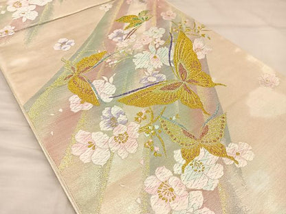 平和屋着物◎六通柄袋帯 唐織 花鳥文 金銀糸 鈴乃屋扱い 正絹 逸品 BAAT5777xa