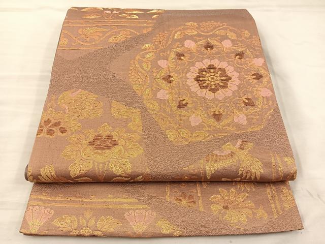 平和屋着物◎六通柄袋帯　花鳥文　金糸　正絹　逸品　BAAT5797xa
