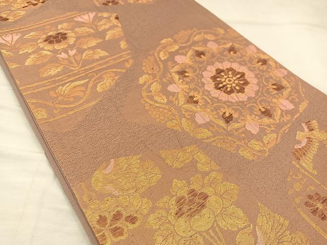 平和屋着物◎六通柄袋帯　花鳥文　金糸　正絹　逸品　BAAT5797xa